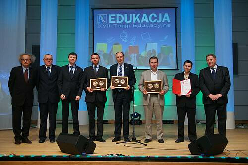 The laureates were presented with the accolades by the Deputy Minister of National Education  Tadeusz Sławecki (first from the right) as well as the Ombudsman for  Children Marek Michalak (third from the left)