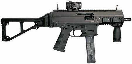 The carbine switch adjusts the weapon for both left-hand and right-hand users