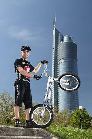 Krystian Herba has ridden on his bike up the stairs of the Culture Palace and other buildings