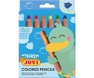 MY FIRST Coloured Pencil Case 6 wooden pencils 4 in 1 assorted colour + pencil sharpener