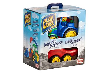 Koparka z przyczepą w kolorowym pudełku 
