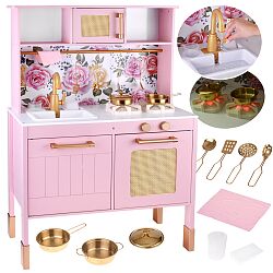 Drewniana kuchnia dla dzieci RÓŻANA - palnik zlew garnki akcesoria ZA5932